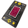 Handheld electronic game with hockey-themed display on a white background