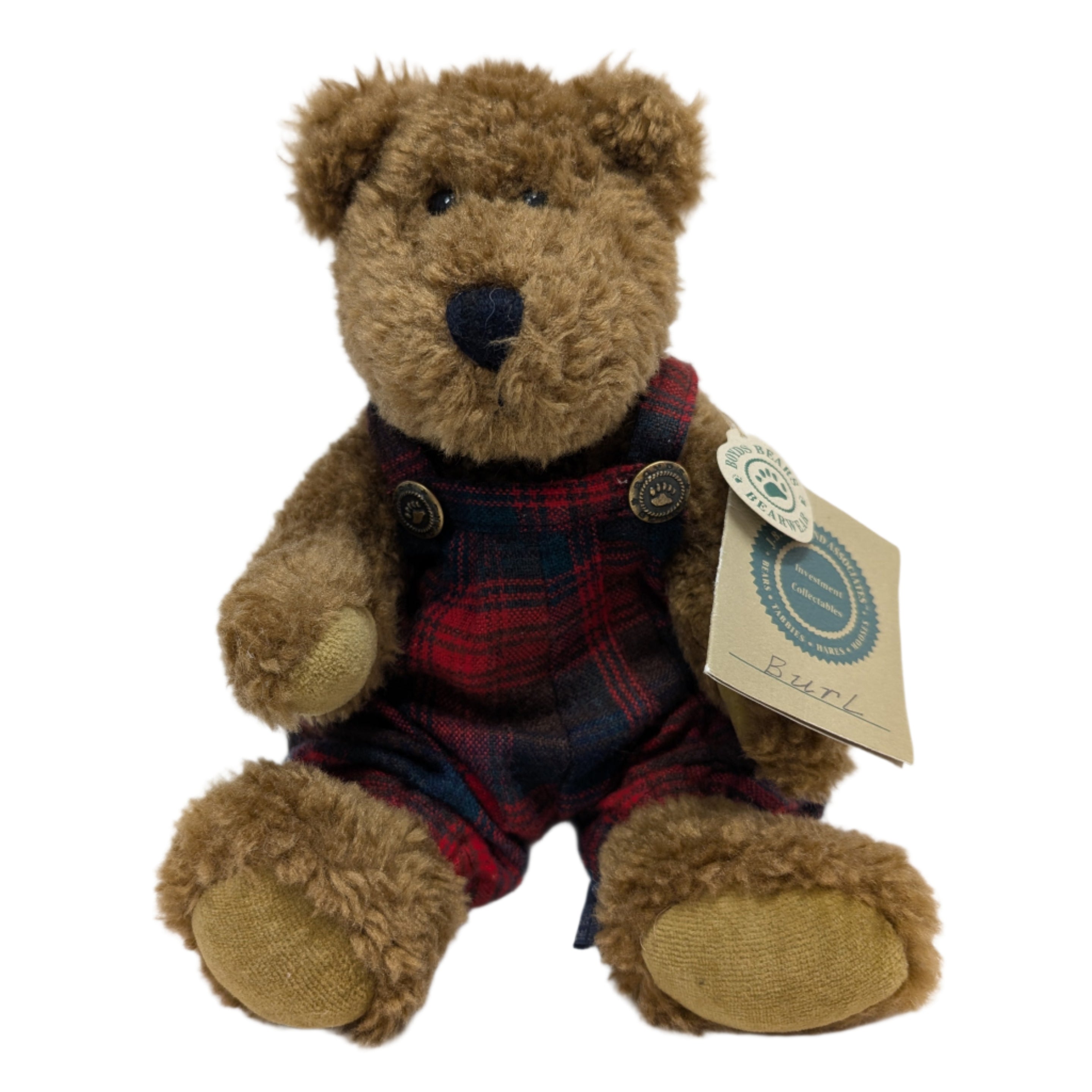 Vintage Boyds Bears BURL #91761 1996 10” Bear with Red Plaid Overalls