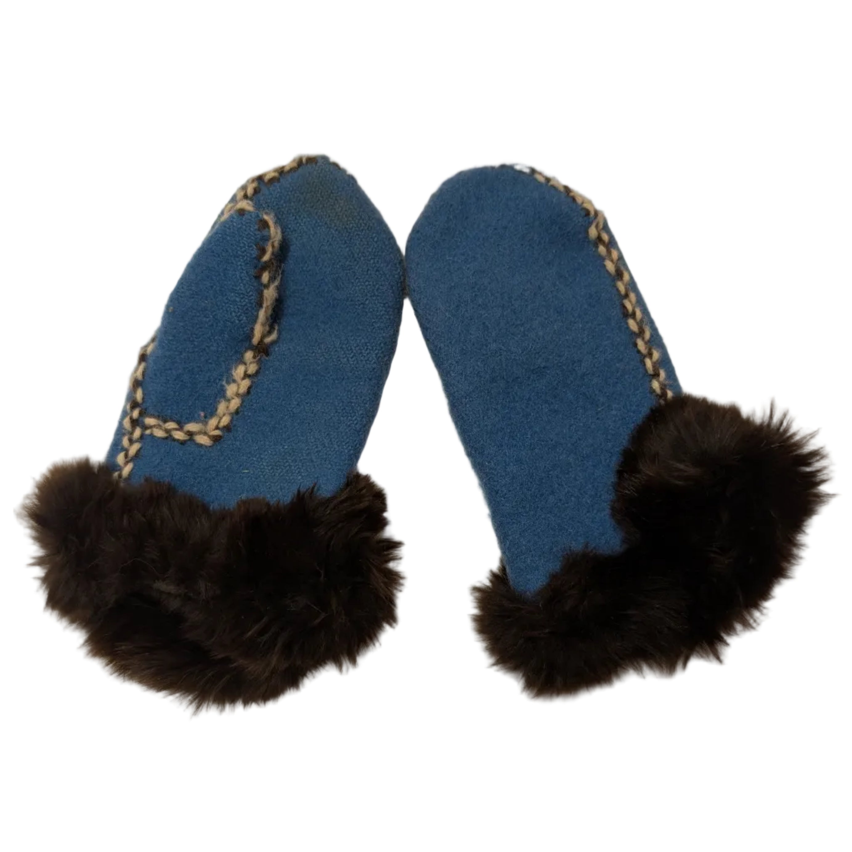 Vintage Children's Inuit Handmade Wool Mittens with Fur Trim