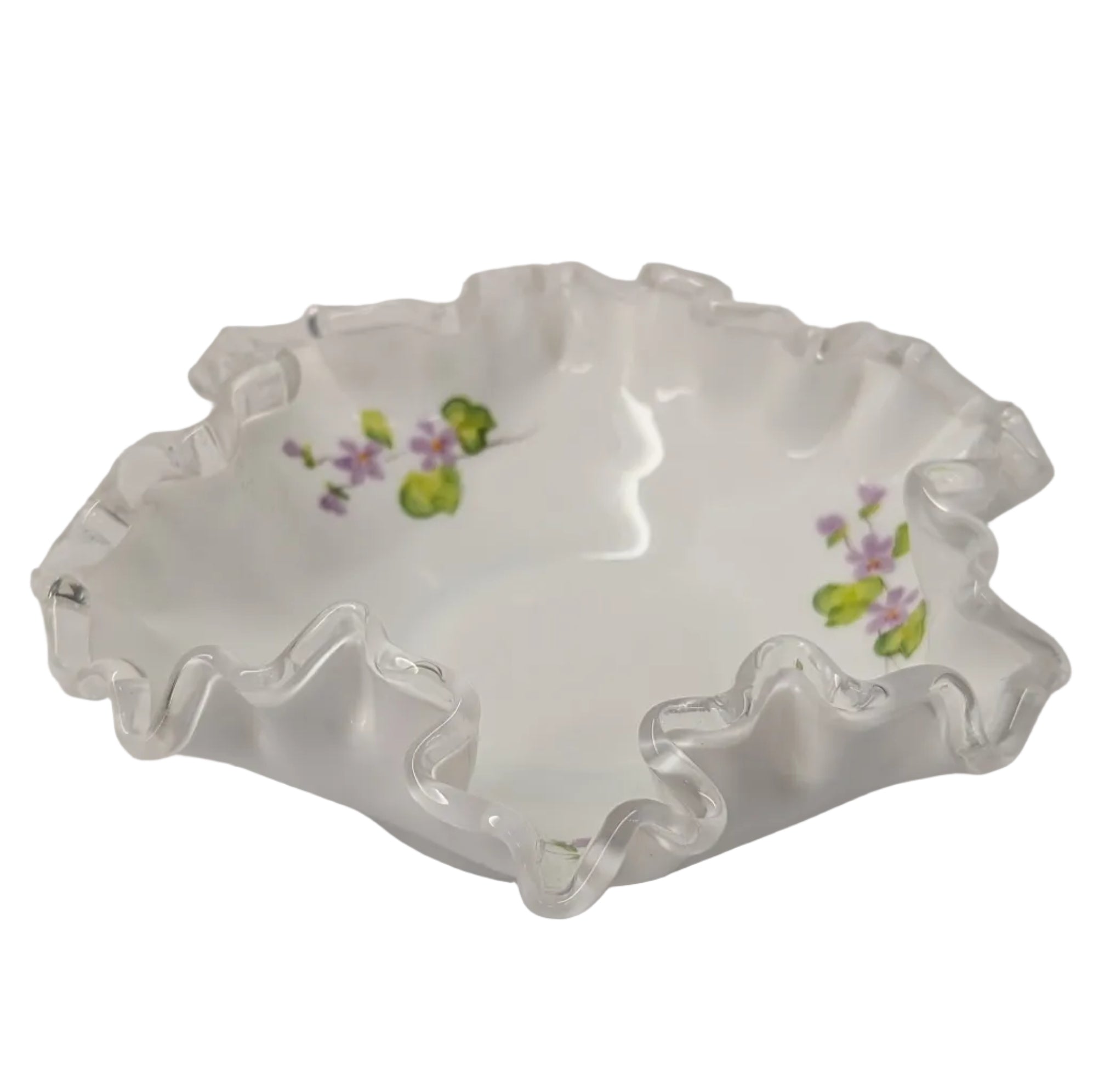 Vintage Fenton Silver Crest Ruffled Dish