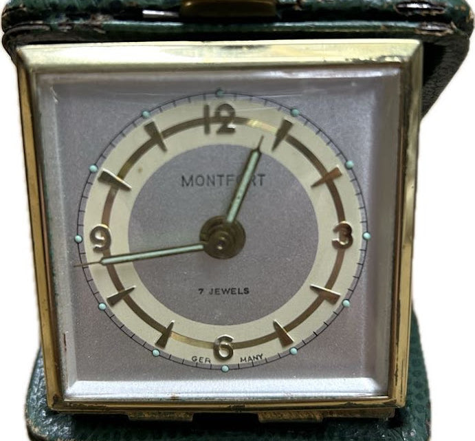 Vintage German Montfort 1930-50 Windup Travel Clock 7 Jewels