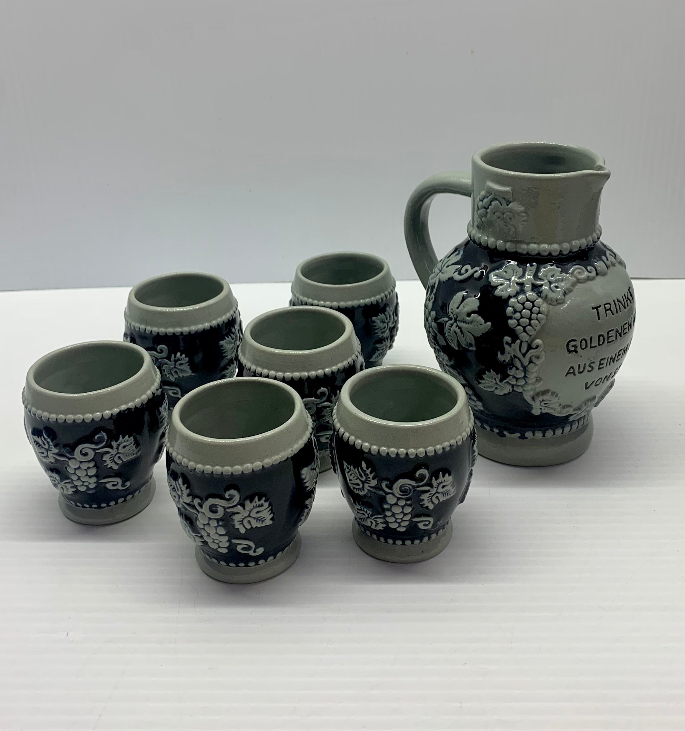Vintage German Stoneware Wine Jug & Cups