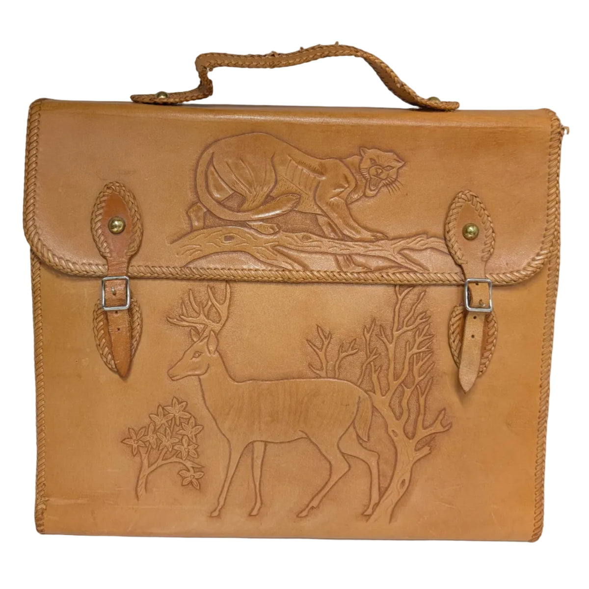 Vintage Hand-Tooled Leather Briefcase by R. K. Hoyes
