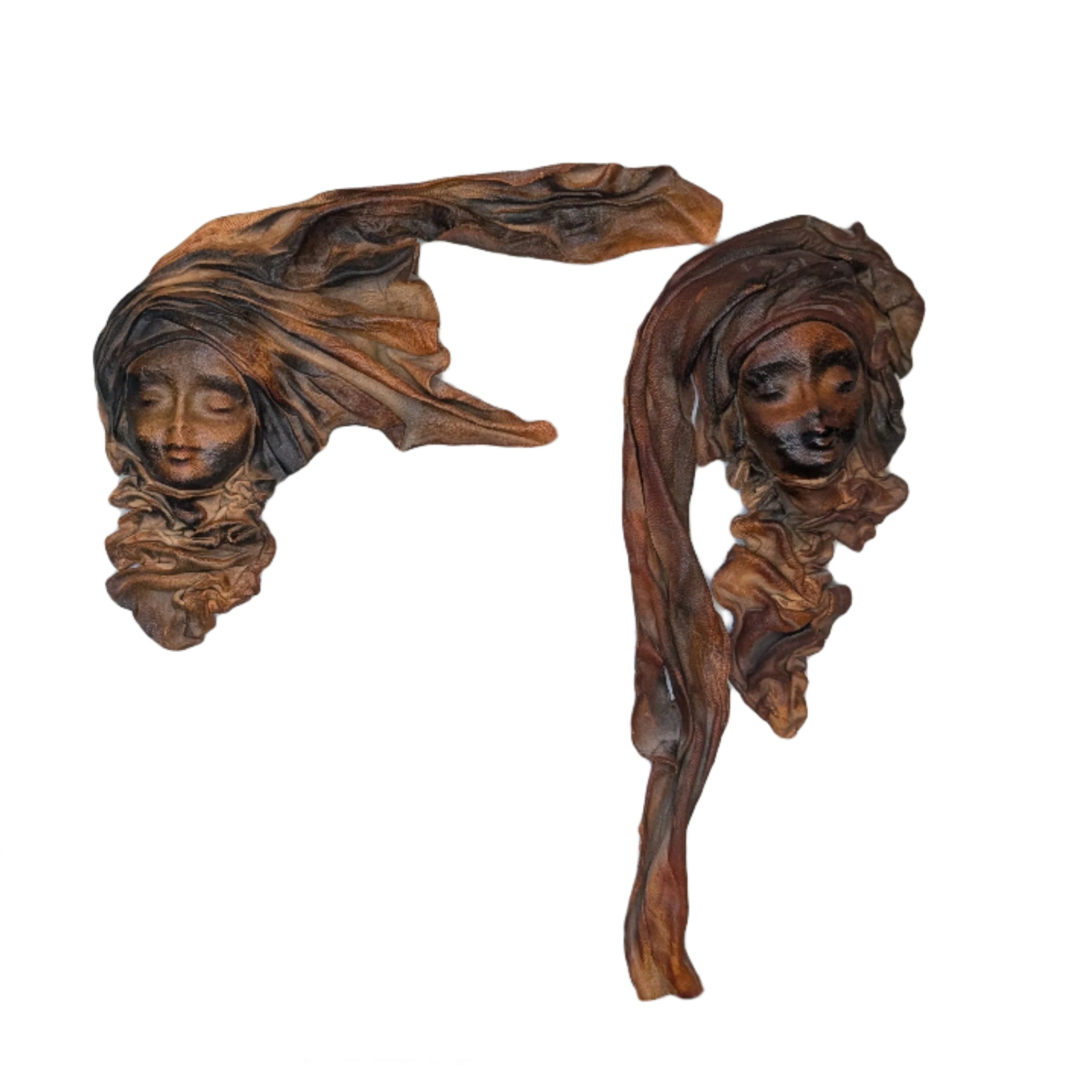 Vintage Handmade Leather Female Face Sculptures