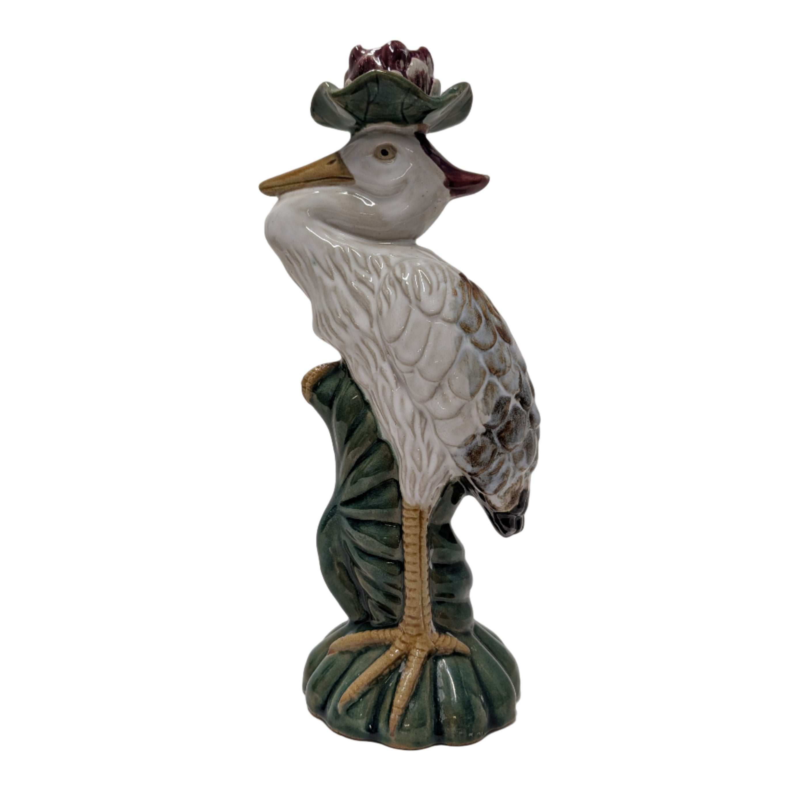 Vintage Italian Majolica Crane Bird Candle Holder