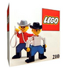 LEGO cowboy figures on a packaging box with the LEGO logo.
