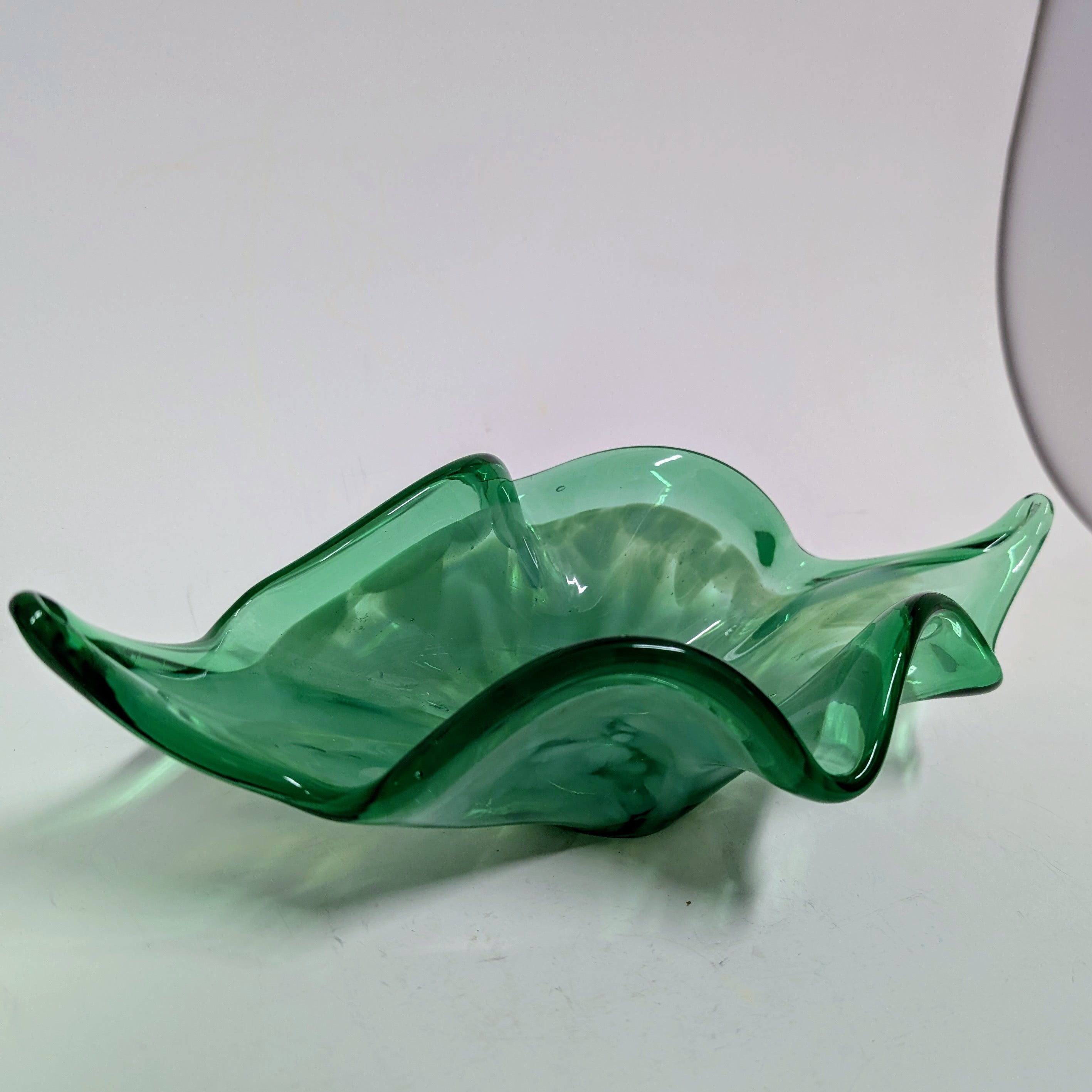 Vintage Murano Glass Centerpiece Bowl, Green, Sommerso technique