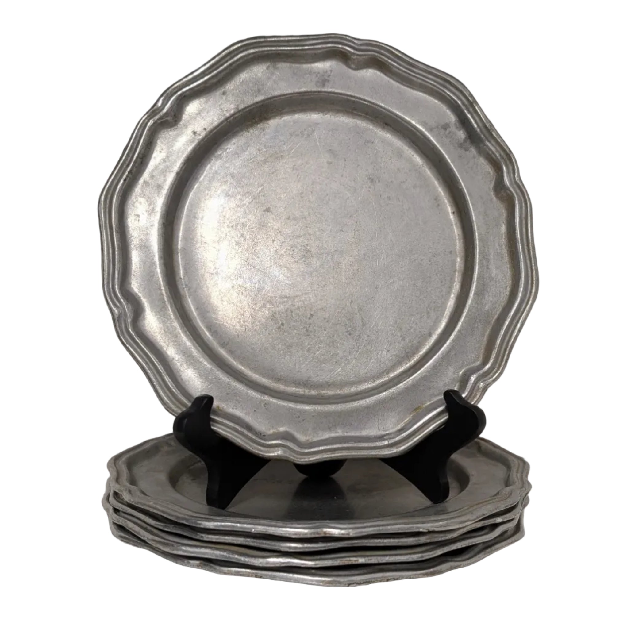Vintage Pewter Crown-Castle Dinner Plates (Set of 5)