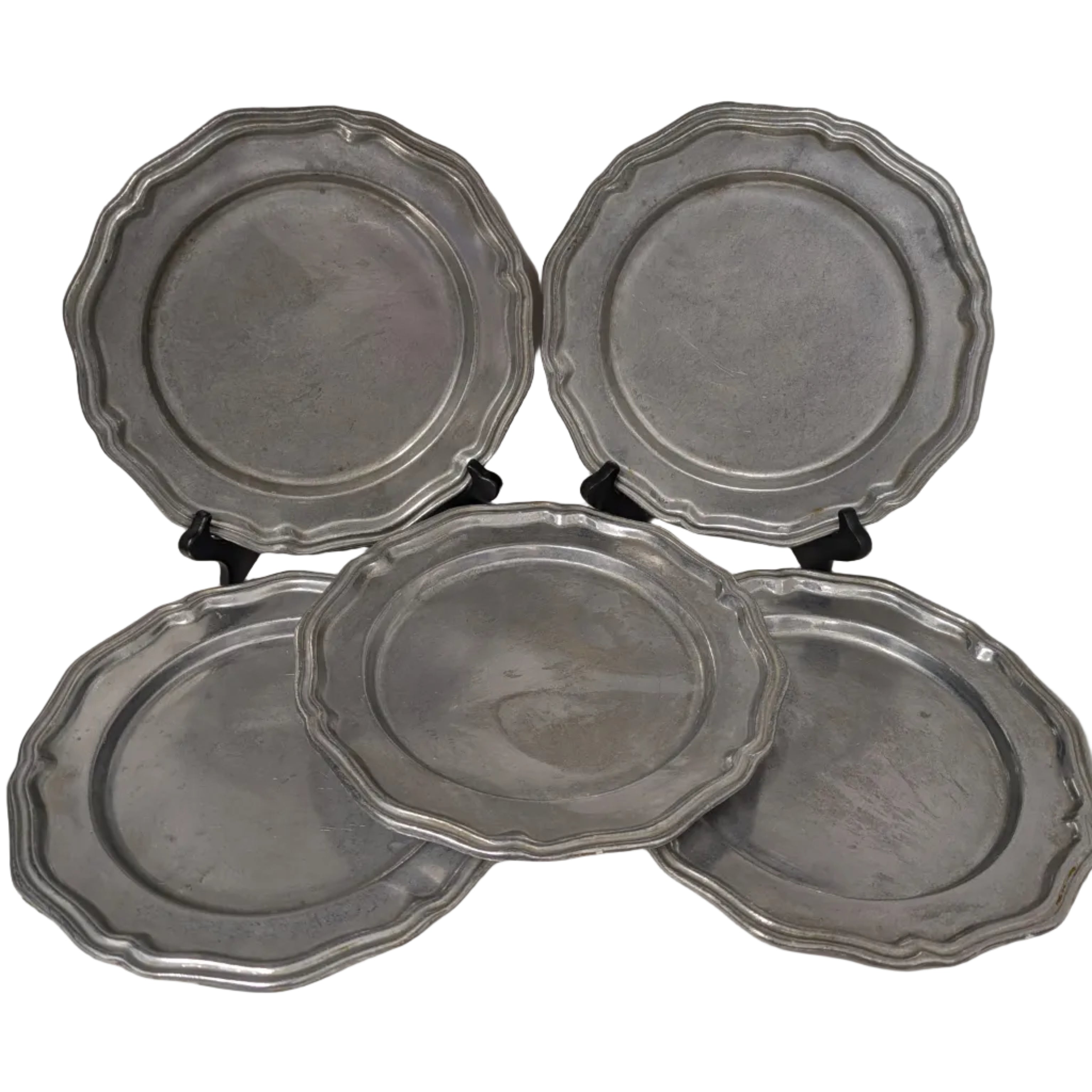 Vintage Pewter Crown-Castle Dinner Plates (Set of 5)