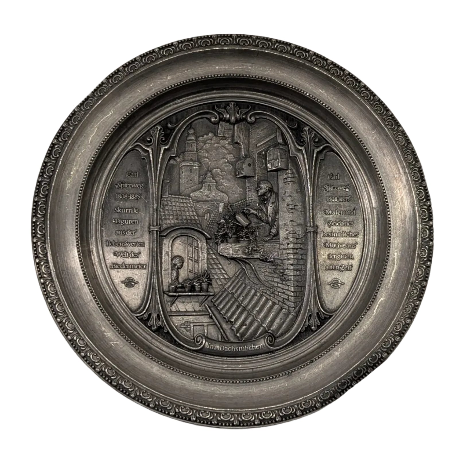 Vintage Pewter Plate "In The Attic" by Carl Spitzweg
