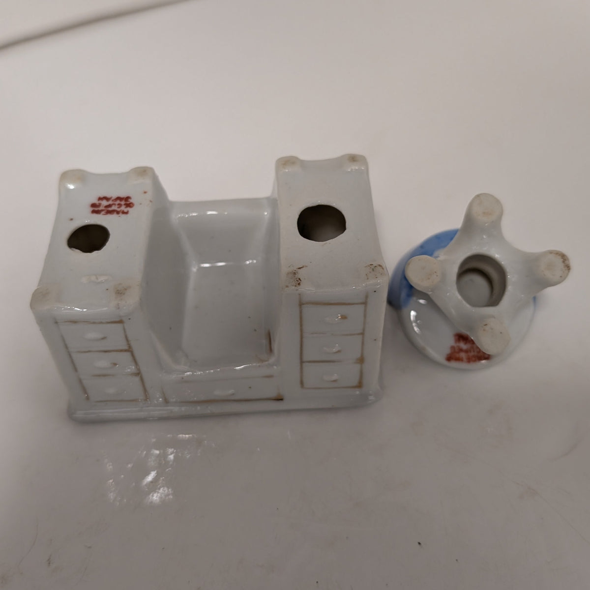 Vintage Porcelain Miniature Desk and Chair