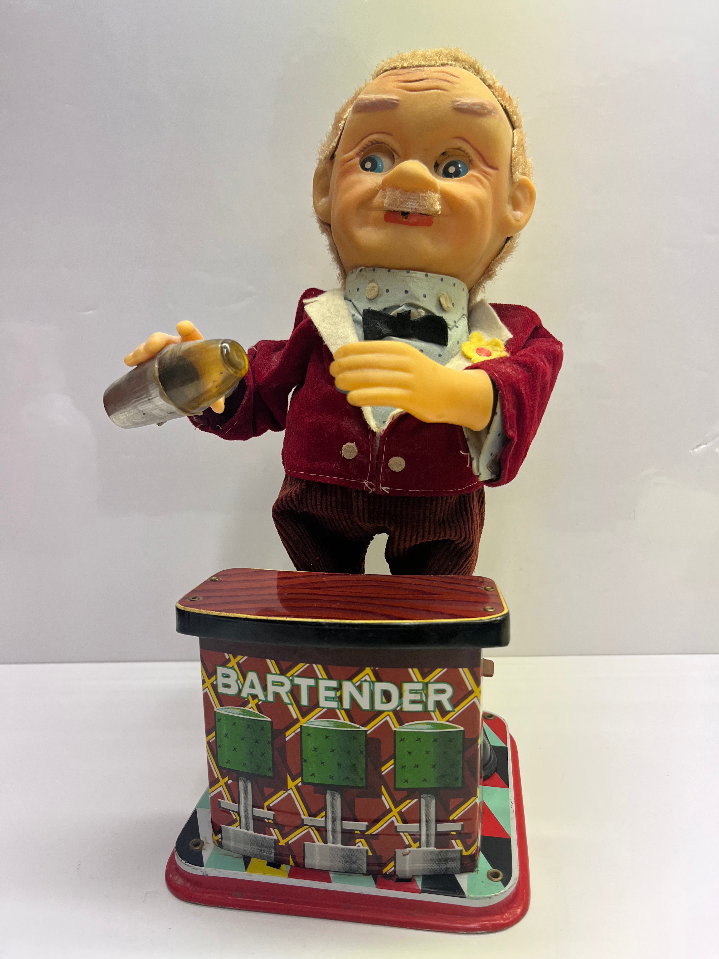 Vintage Rosco Battery Powered Bartender Tin Toy Made in Japan