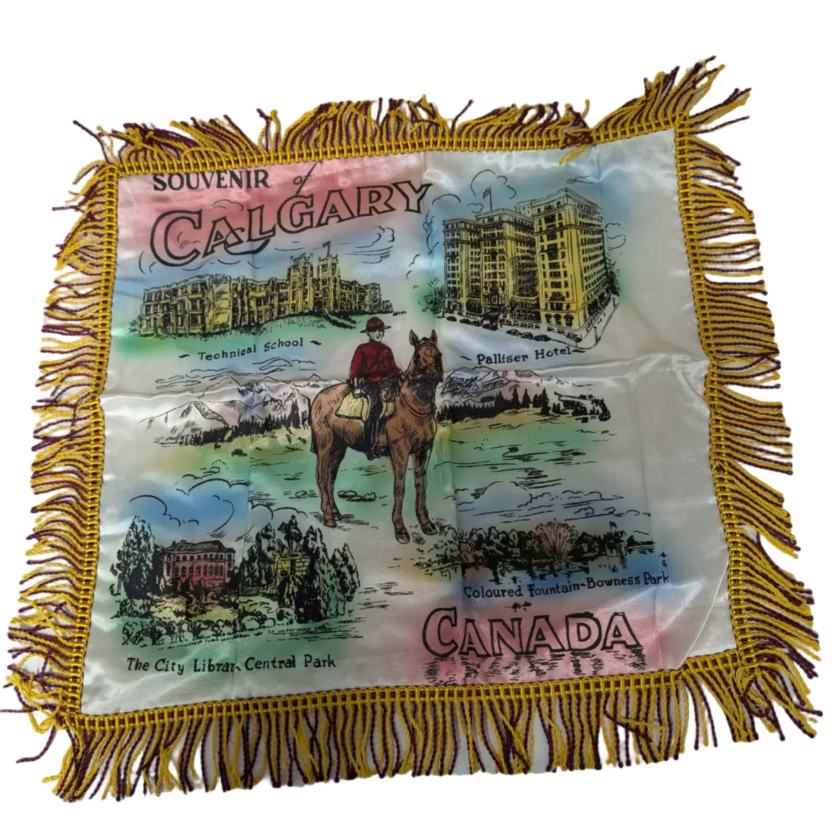 Vintage Satin Cushion Cover - Souvenir of Calgary