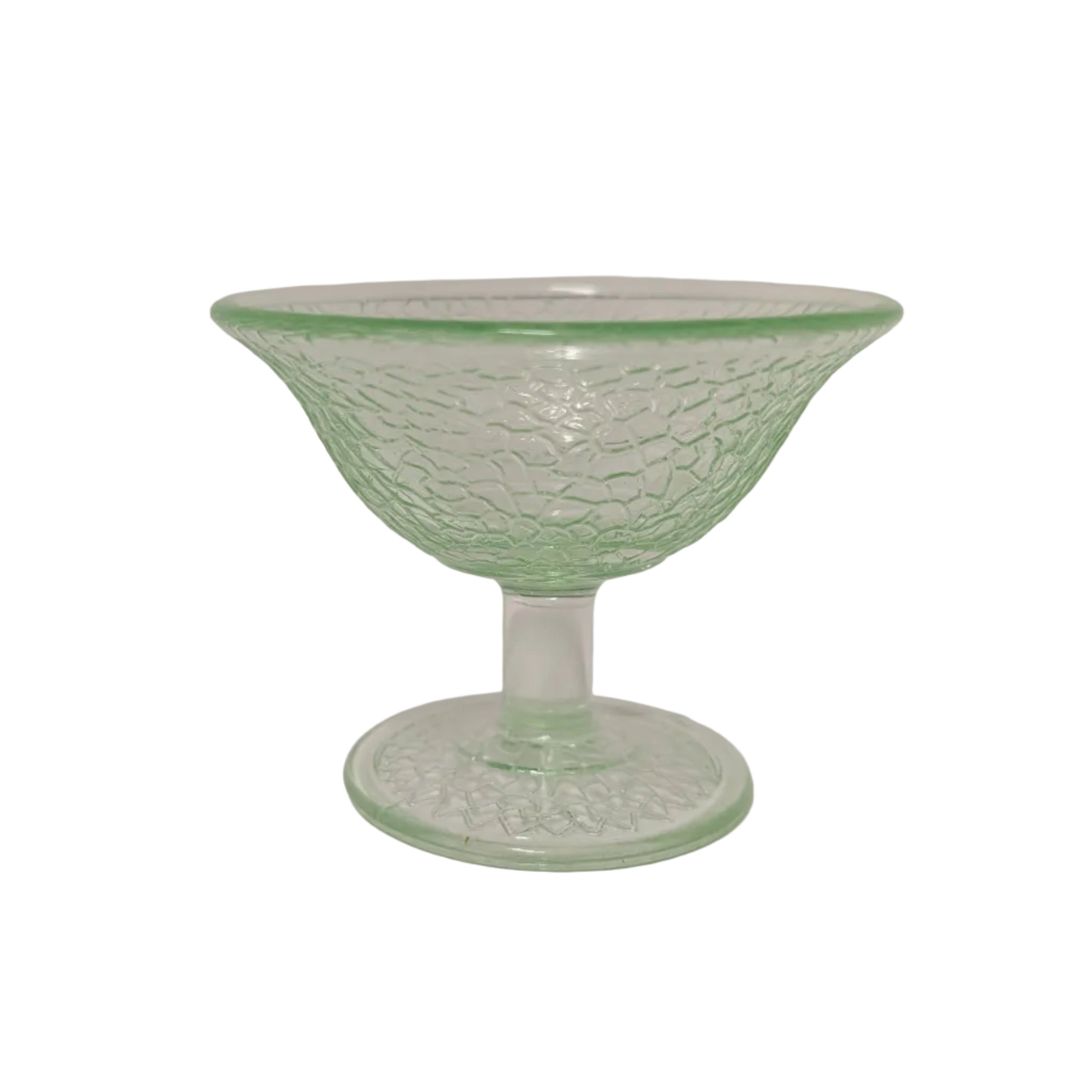 Vintage Uranium Crackle Glass Sherbet Bowl