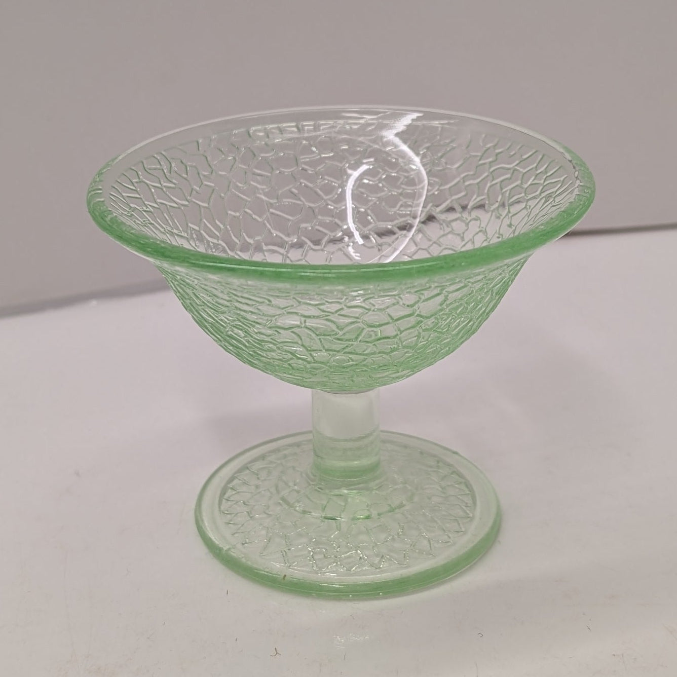 Vintage Uranium Crackle Glass Sherbet Bowl