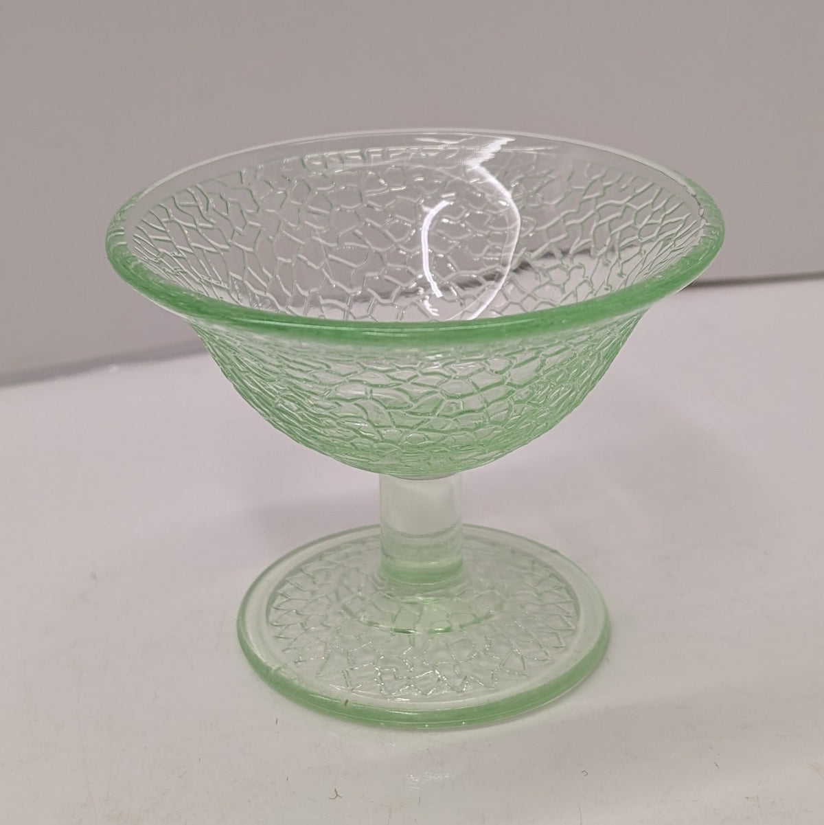 Vintage Uranium Crackle Glass Sherbet Bowl