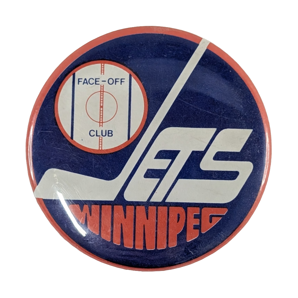 Vintage Winnipeg Jets Face-off Club Pinback Button 1970-80s