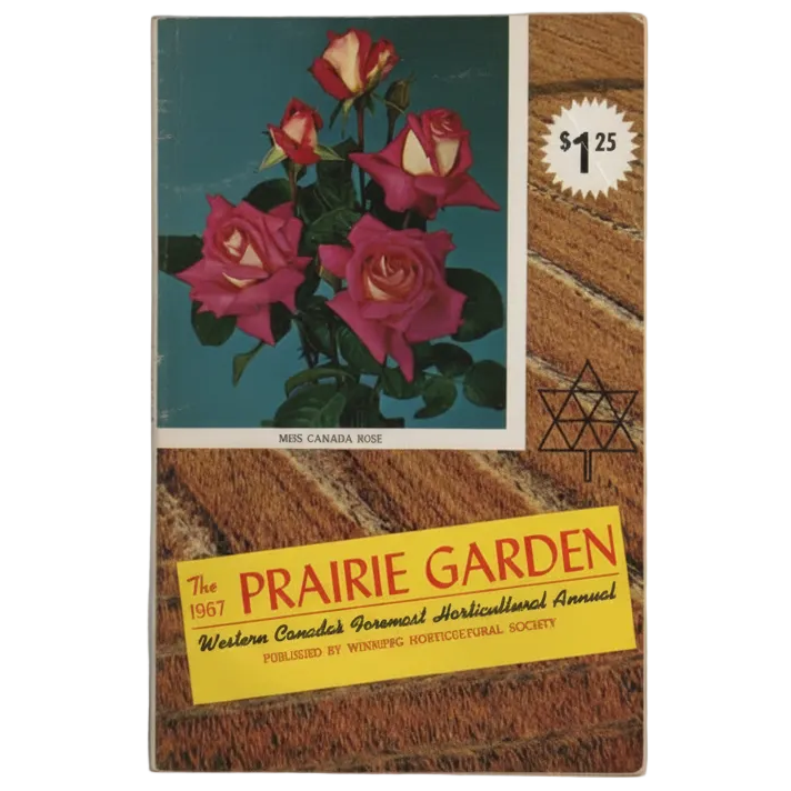 1967 Prairie Garden book cover with roses and price tag on a gray background