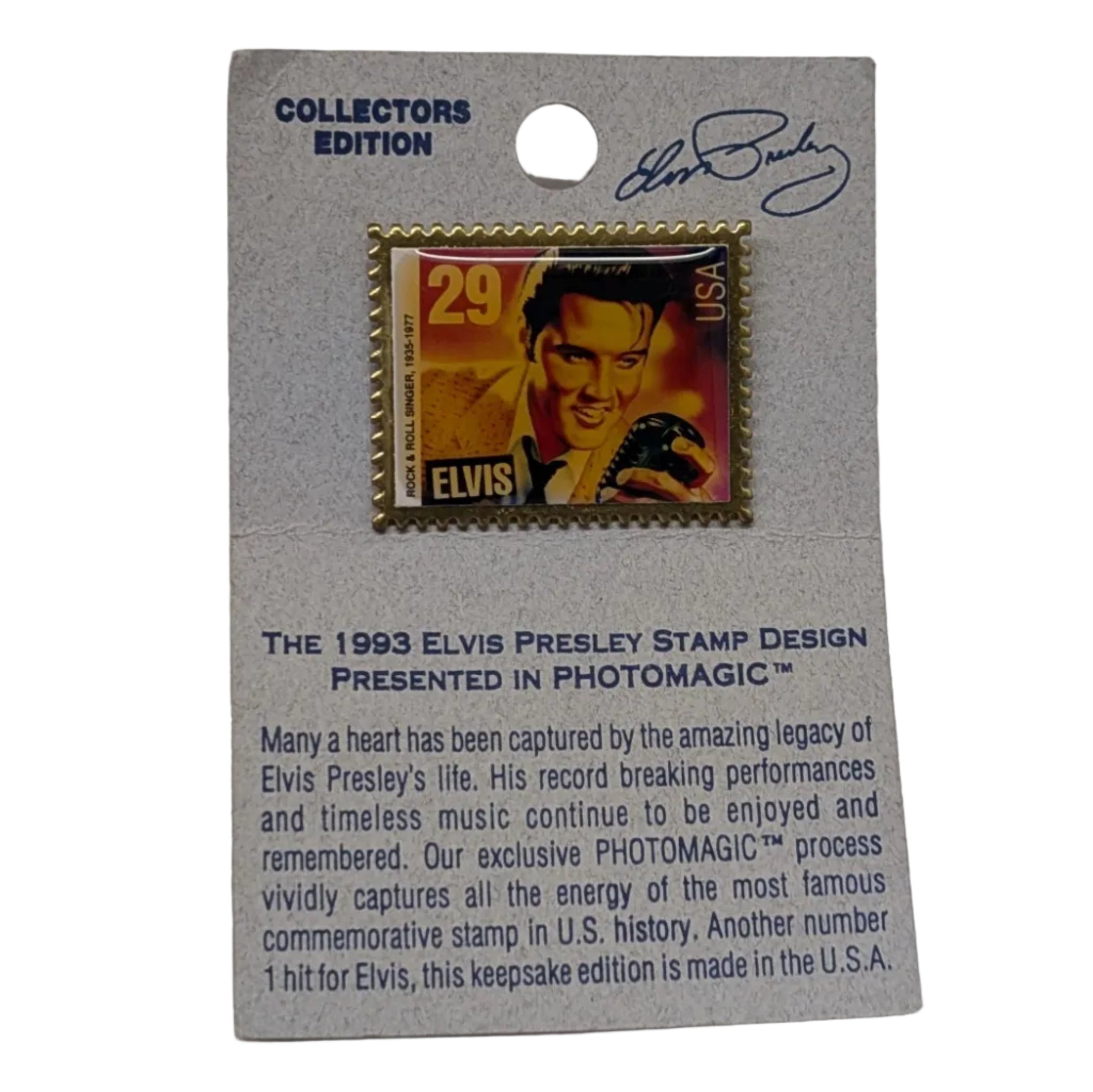 Vintage 1993 Elvis Presley Postage Stamp Design Pin