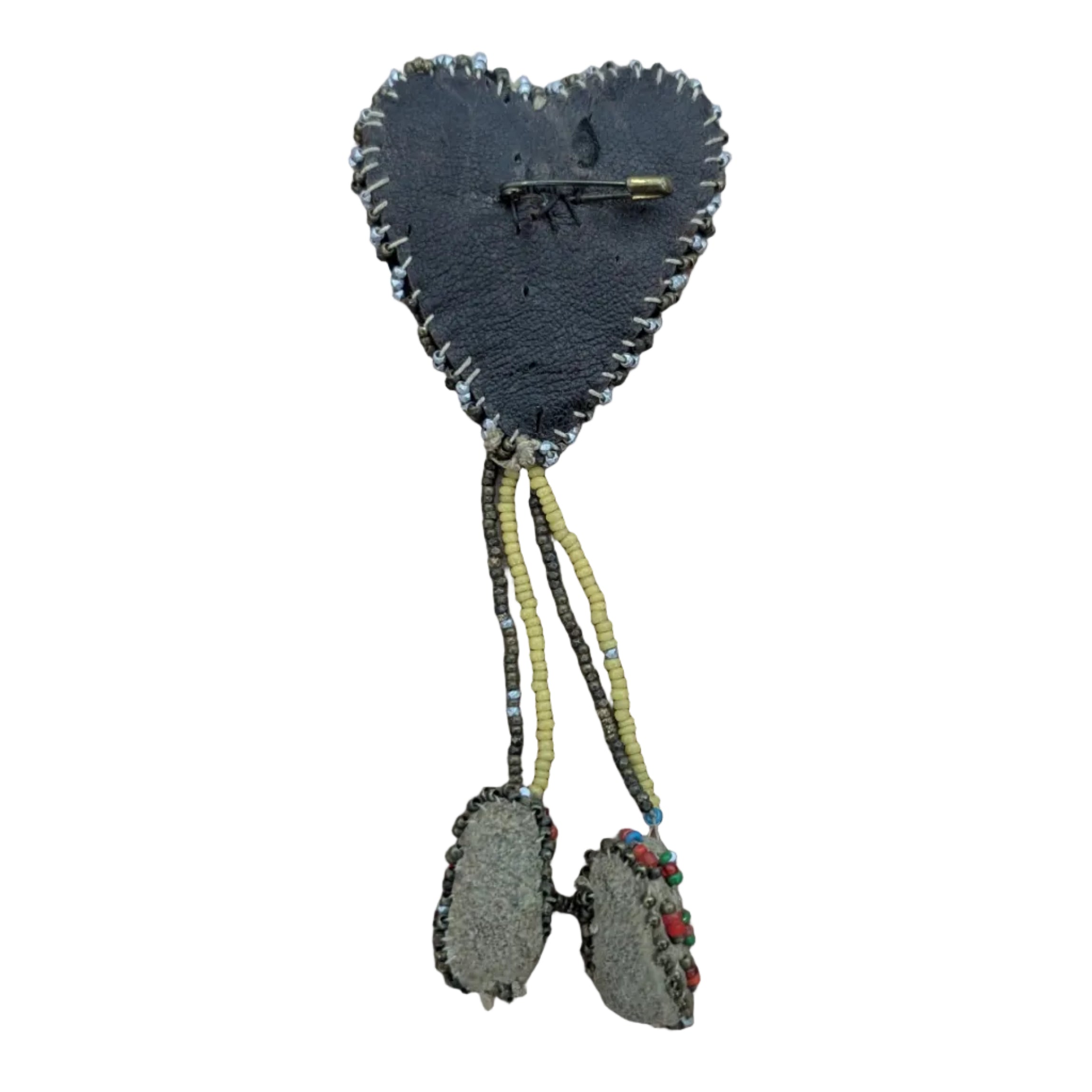 vintage indigenous beaded heart pin with little moccasins