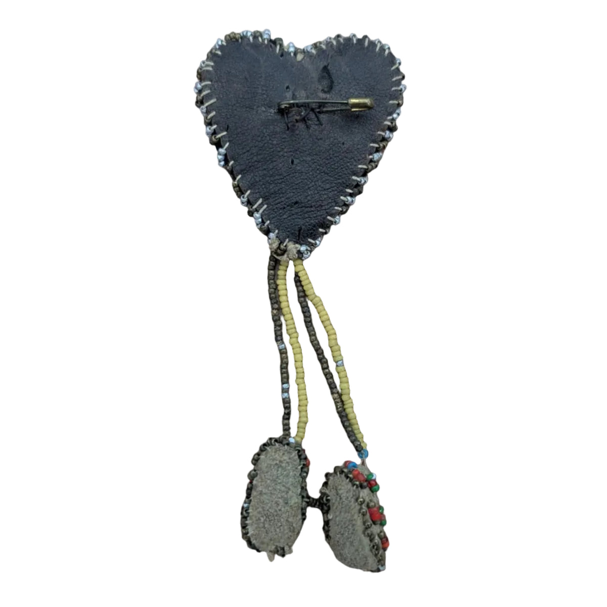 vintage indigenous beaded heart pin with little moccasins