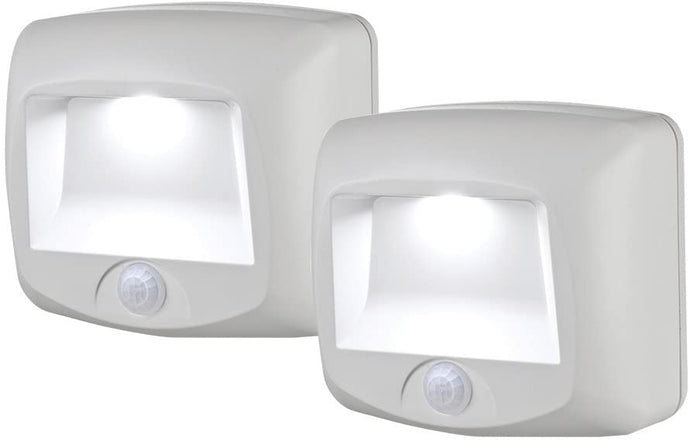 Mr. Beams Battery Operated Indoor/Outdoor Motion-Sensing LED Step Light, 2-Pack, White
